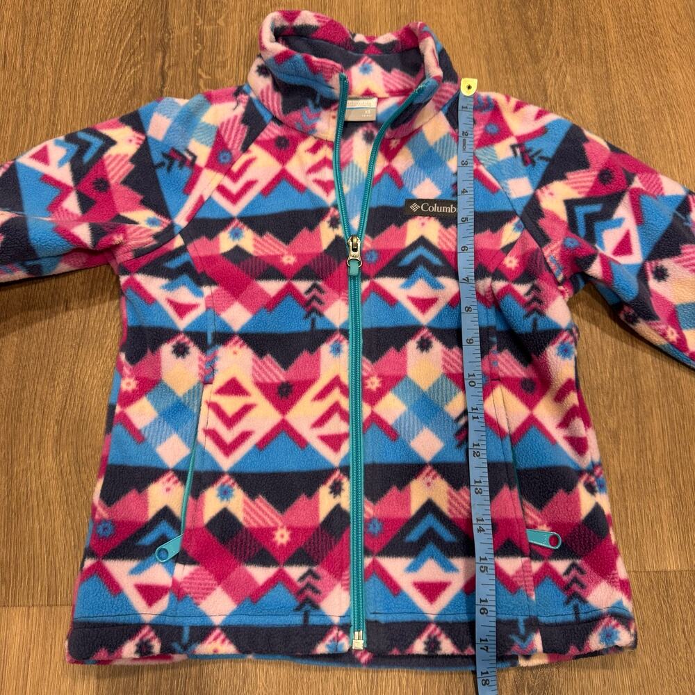 Columbia Girls Full Zip Up Fleece Jacket Pink Blue Kids Size Extra Small 6-6X - Picture 7 of 8